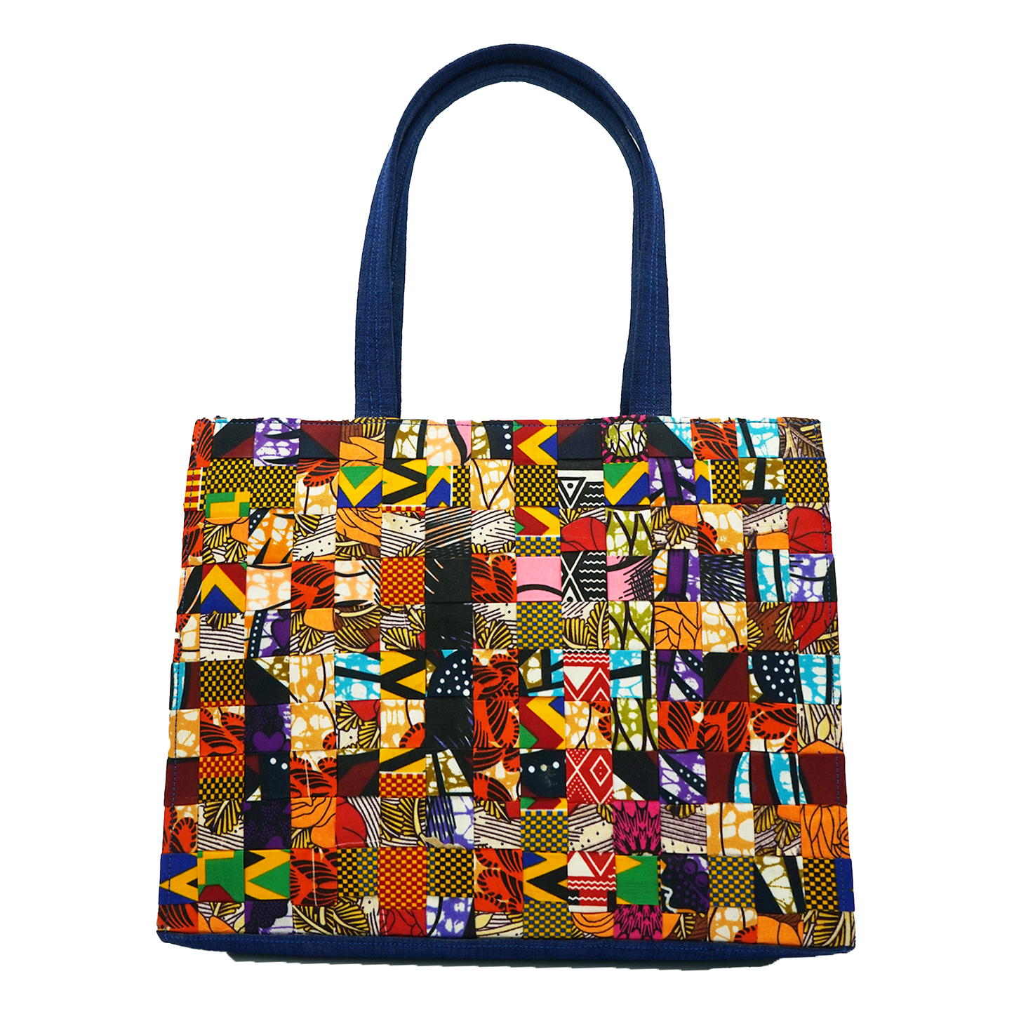 Vibrant Patchwork Raffia Tote