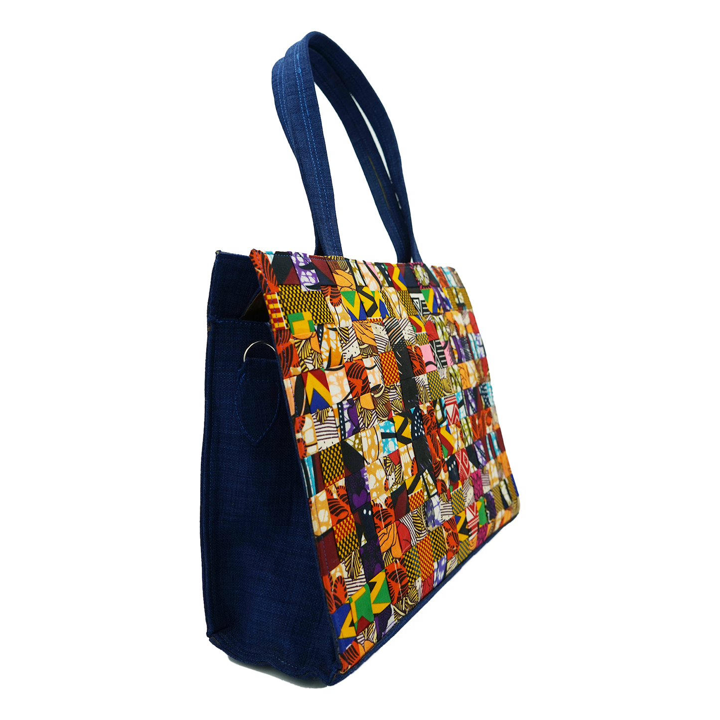 Vibrant Patchwork Raffia Tote