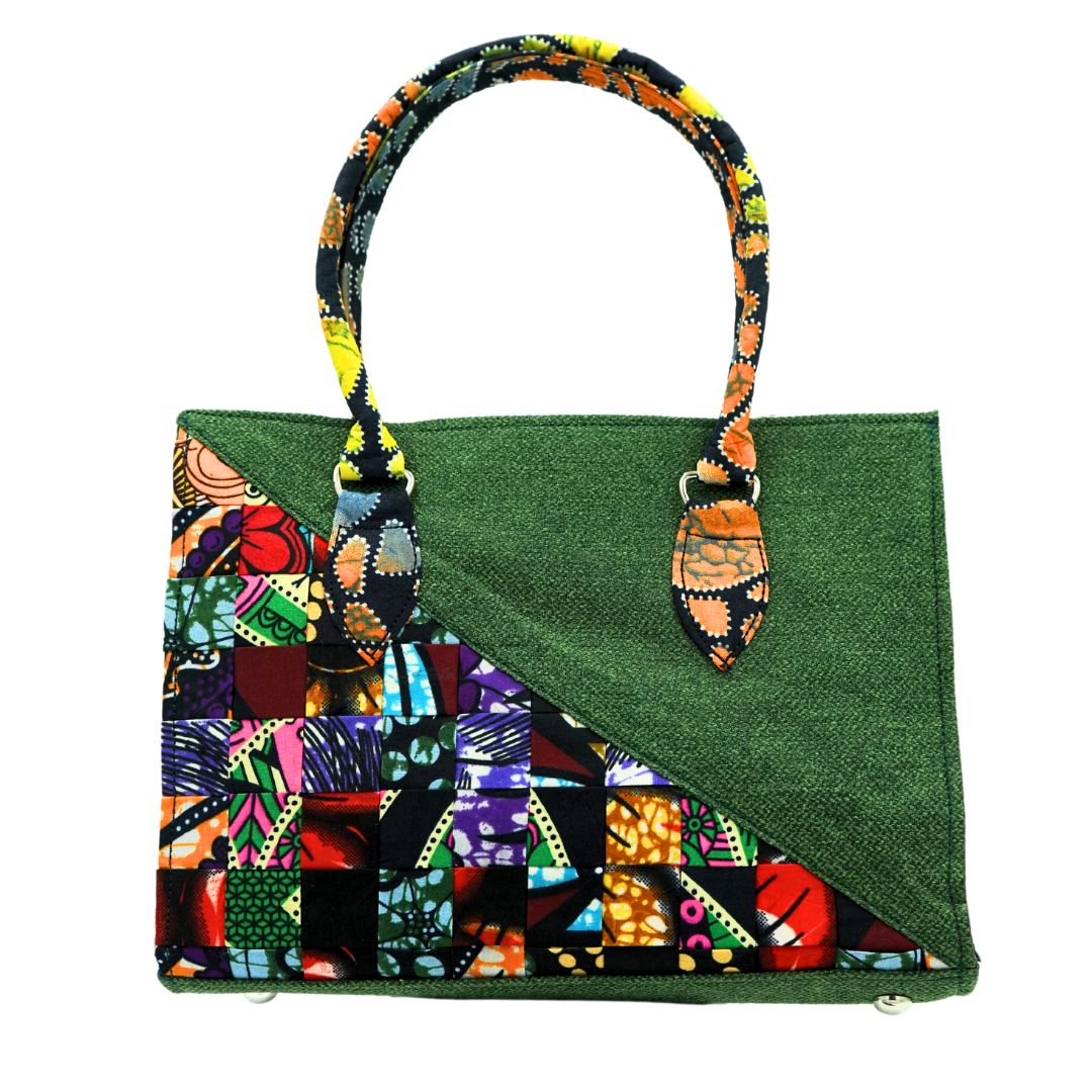 Sac à main patchwork en mosaïque verte Ankara