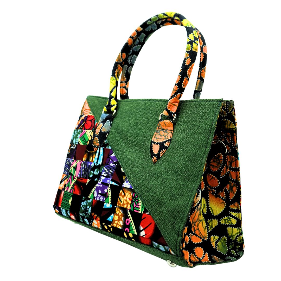 Sac à main patchwork en mosaïque verte Ankara