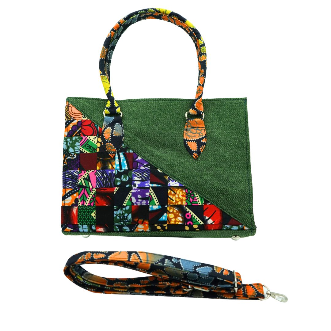 Sac à main patchwork en mosaïque verte Ankara