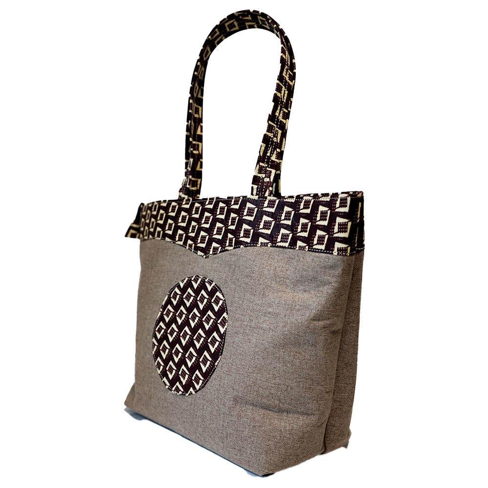 Beige and Brown Raffia Moon Handbag