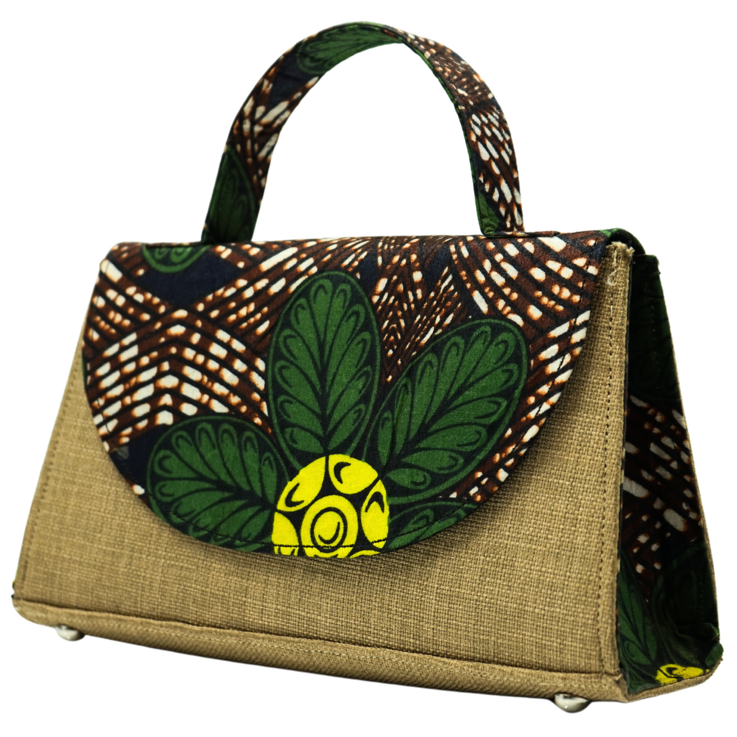 Beige and Green Floral Ankara Crossbody Bag - Statement Purse