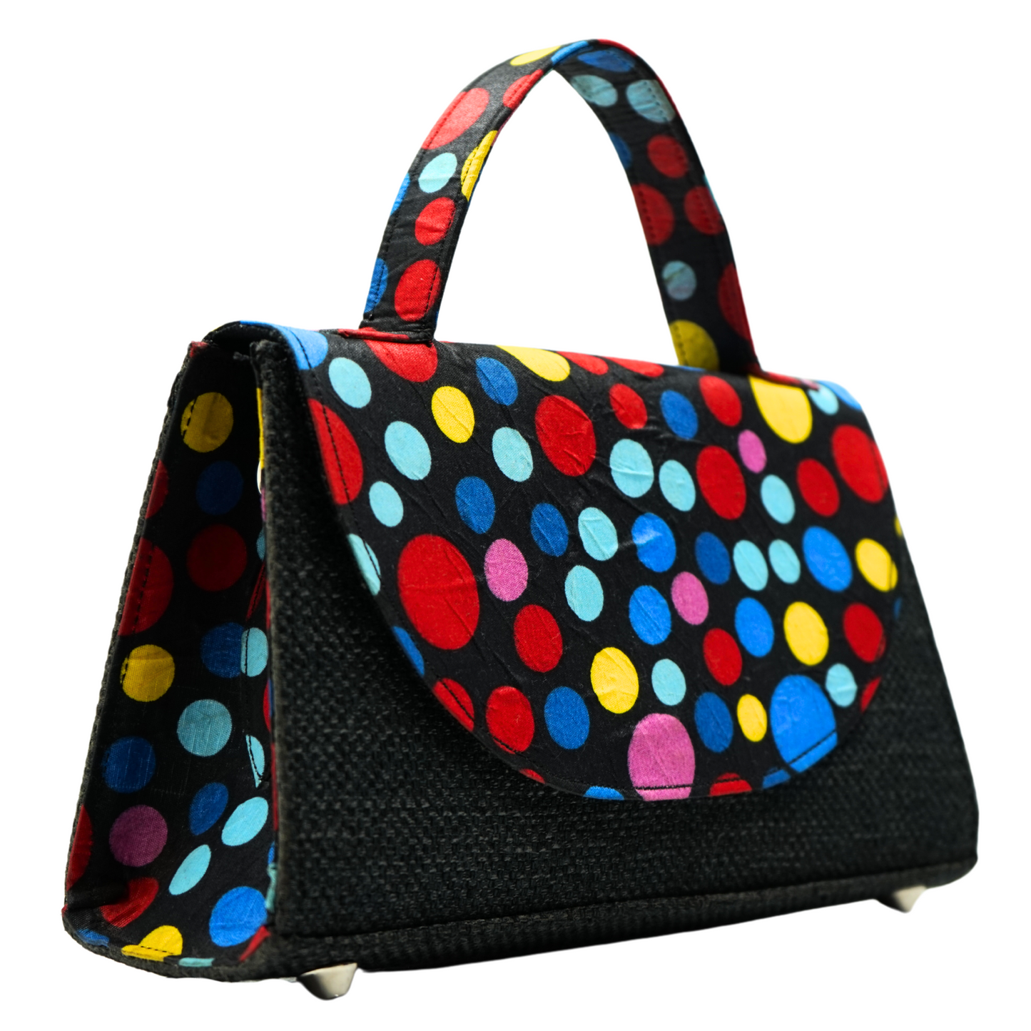 Black and Multicolor Balls Ankara Crossbody Bag - Statement Purse