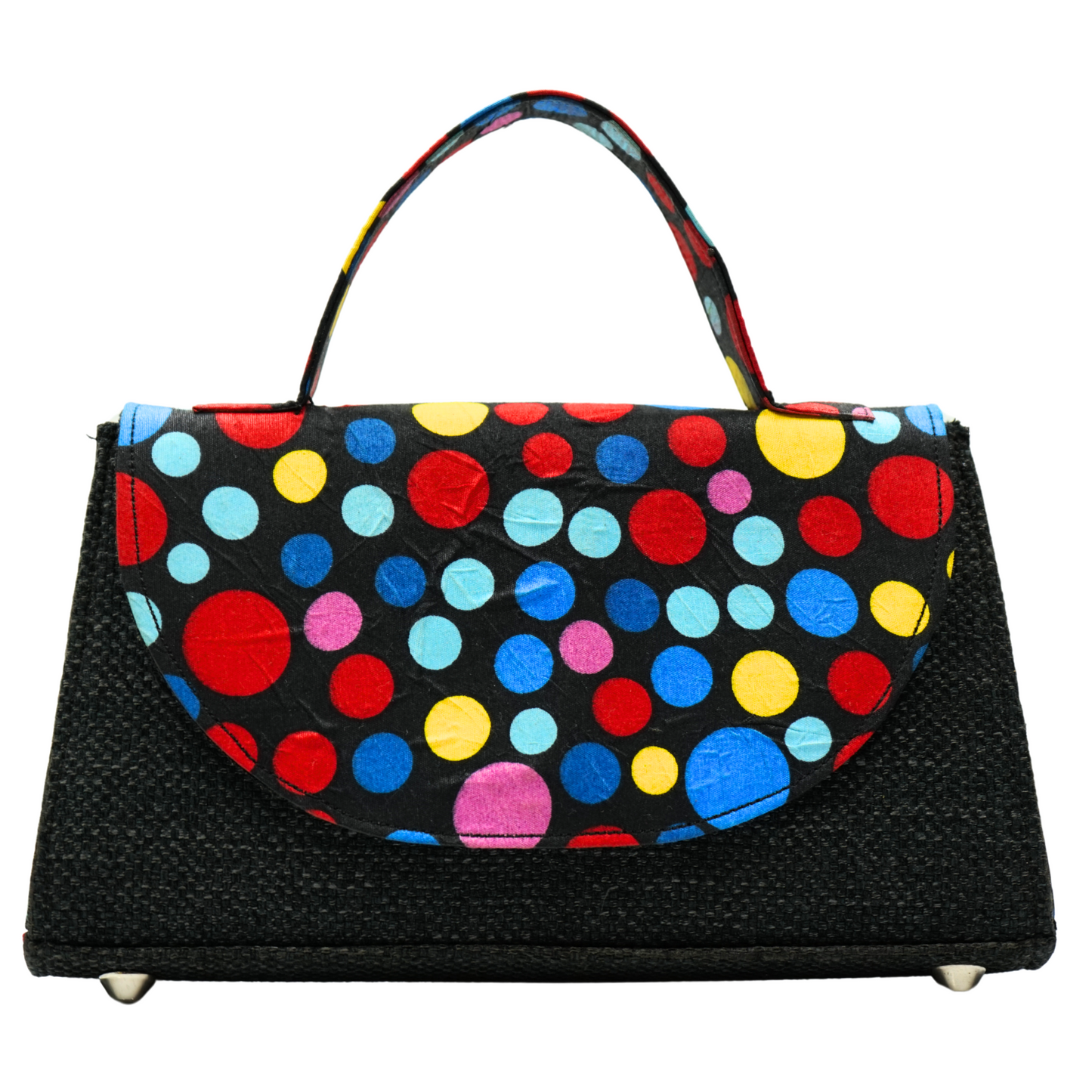 Black and Multicolor Balls Ankara Crossbody Bag - Statement Purse