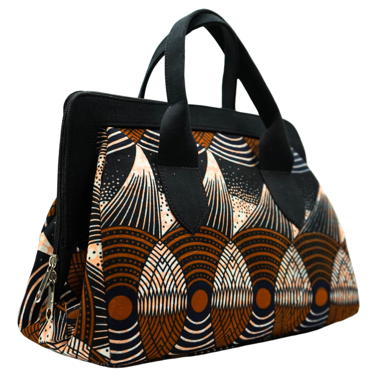 Black and Orange Circles Ankara Statement Purse