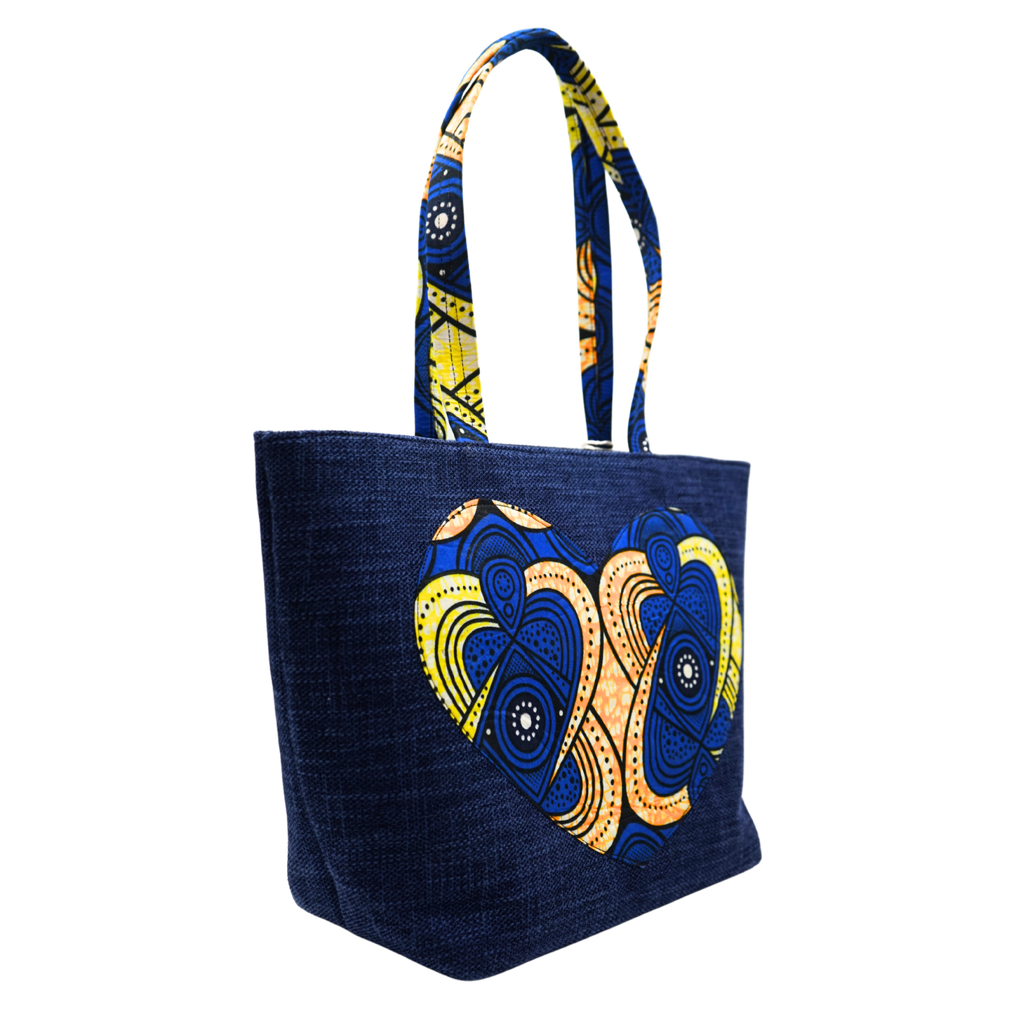Blue Heart Raffia Handbag