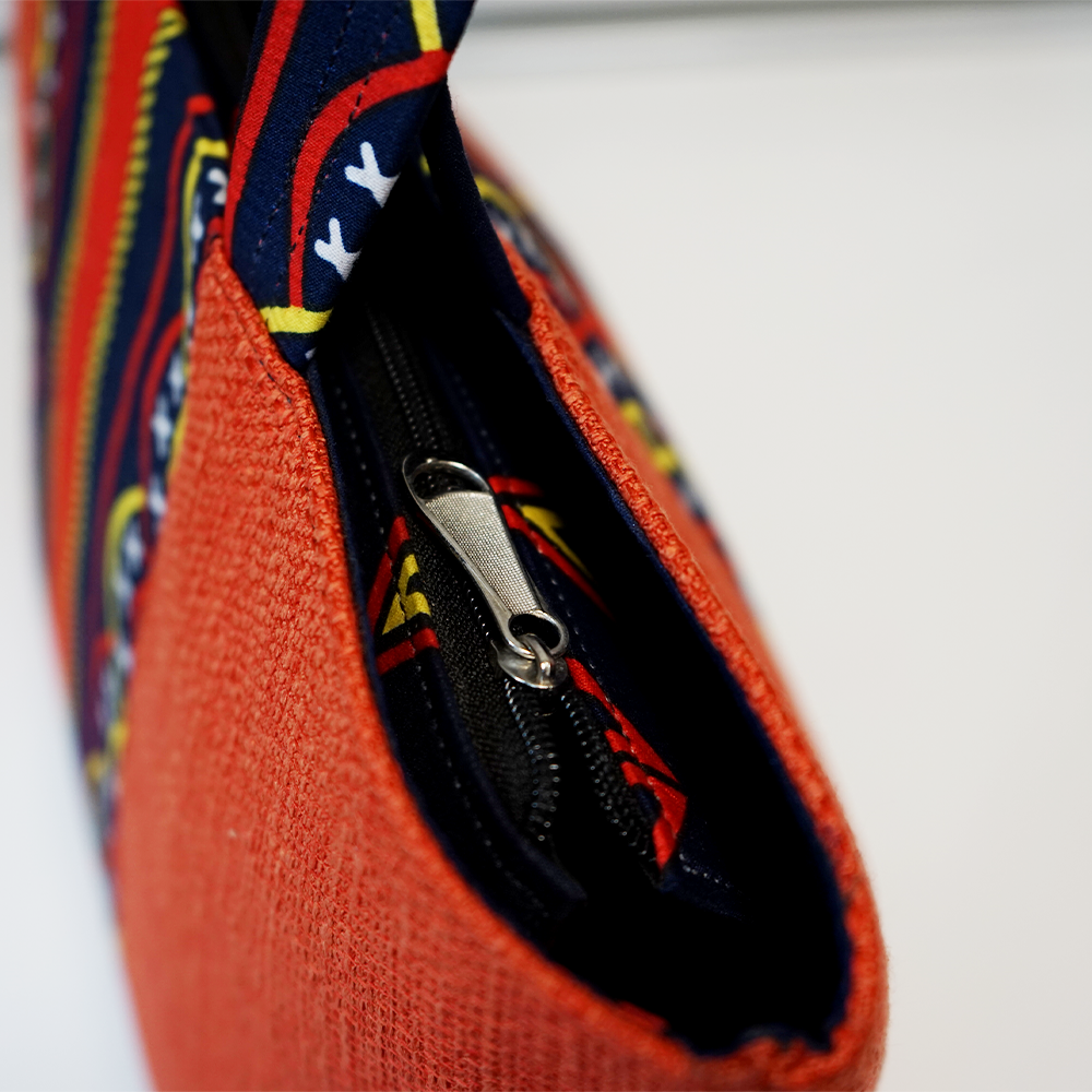 Crimson Blue Stripe Ankara Raffia Handbag