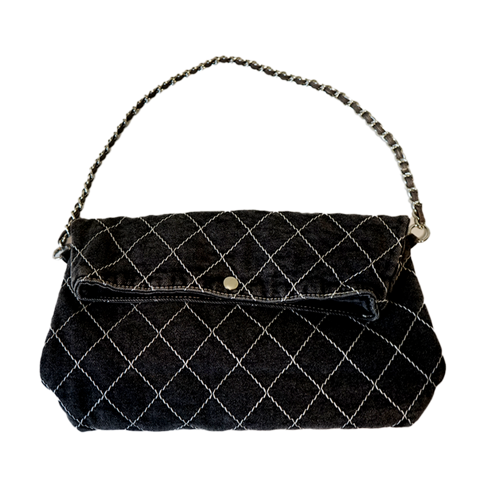 Denim Crisscross Chain Crossbody Bag