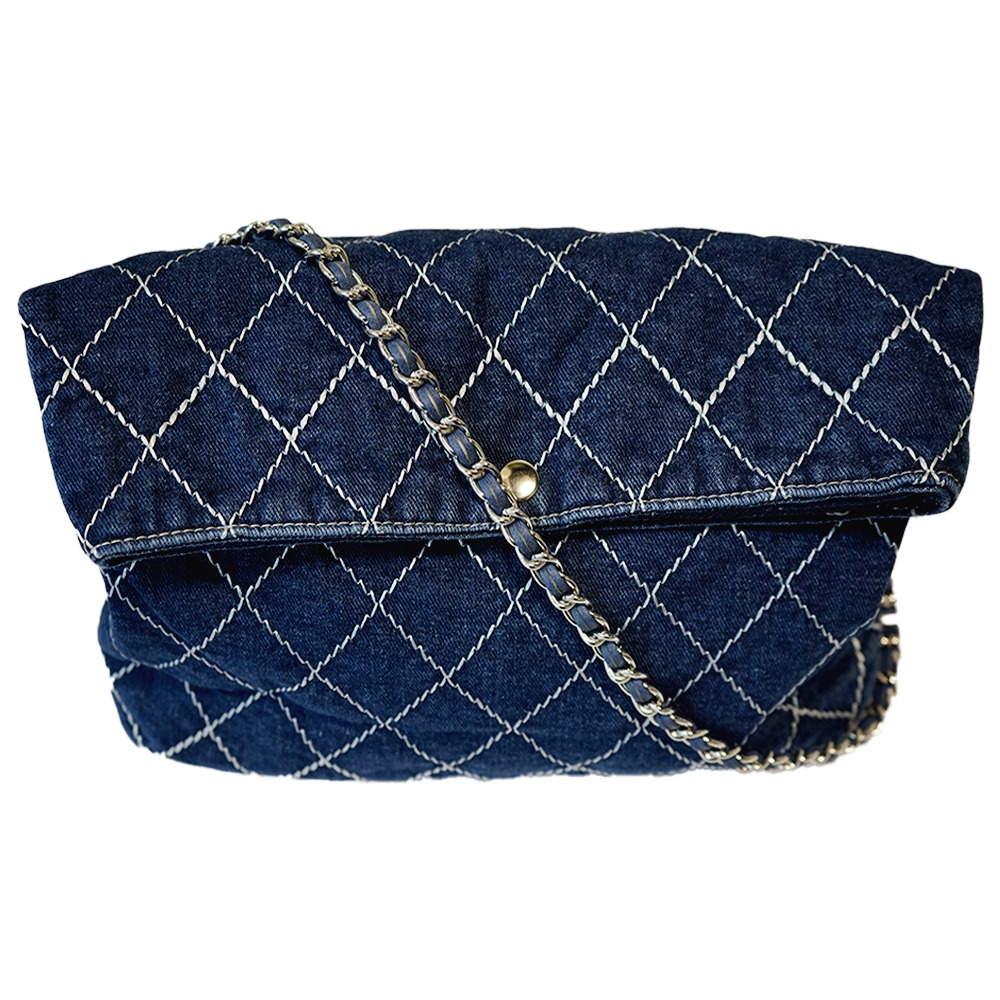 Denim Crisscross Chain Crossbody Bag