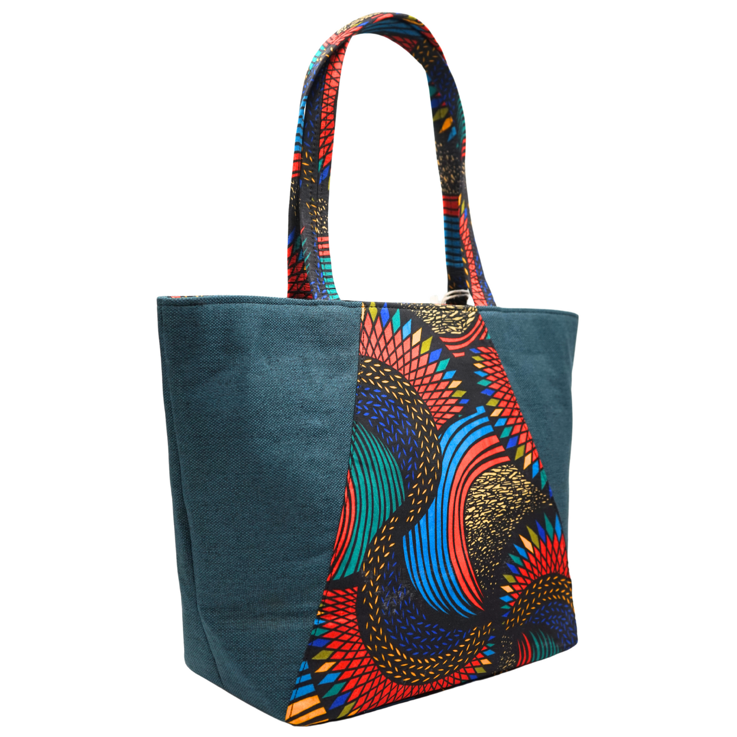 Navy Teal Multicolor Radiating Raffia Handbag