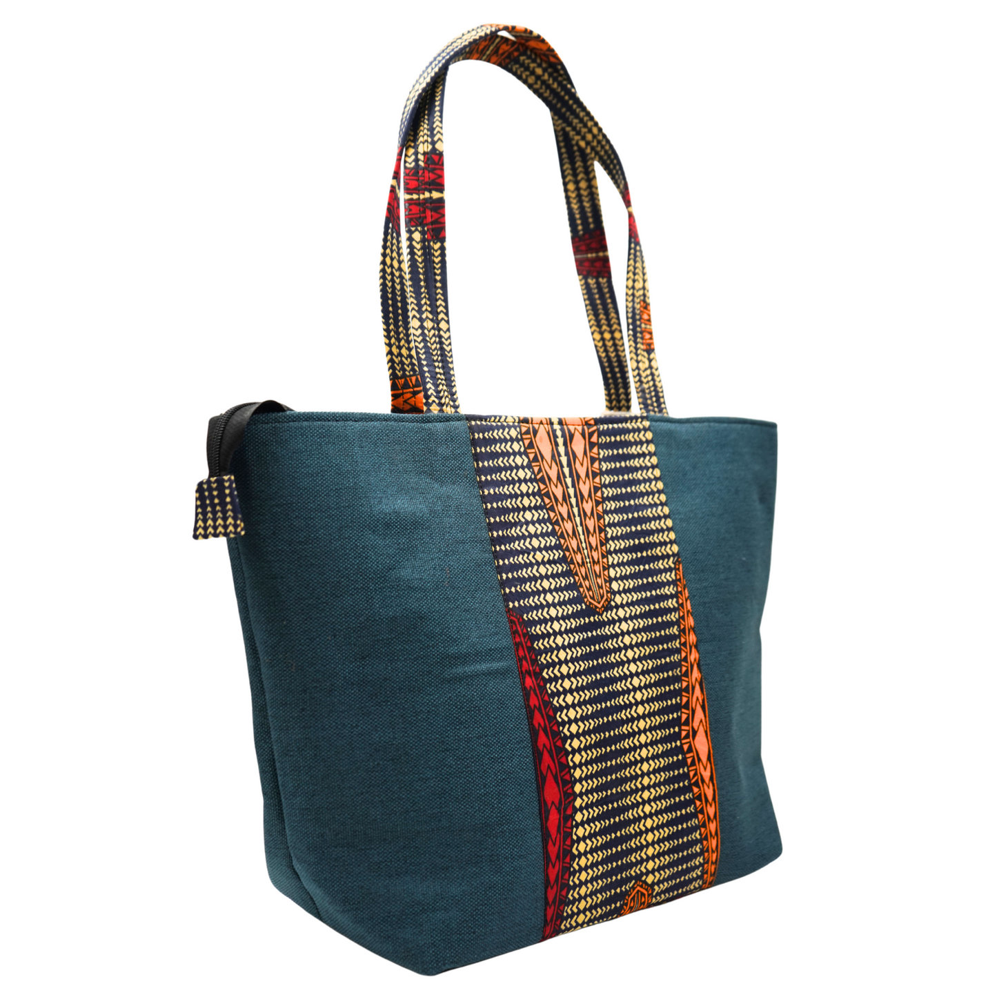 Navy Teal Radiating Raffia Handbag
