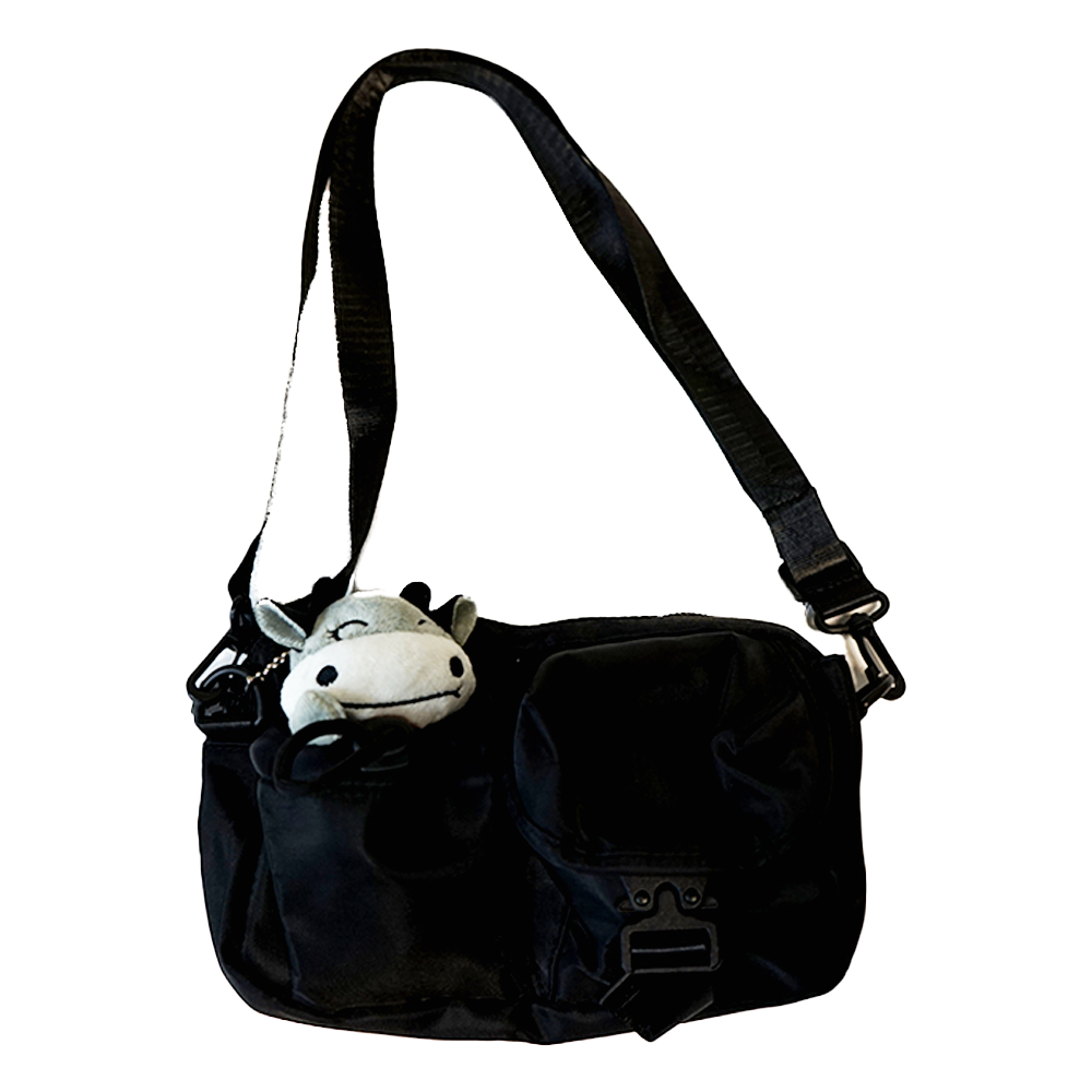 Plush Cow Charm Square Crossbody Bag