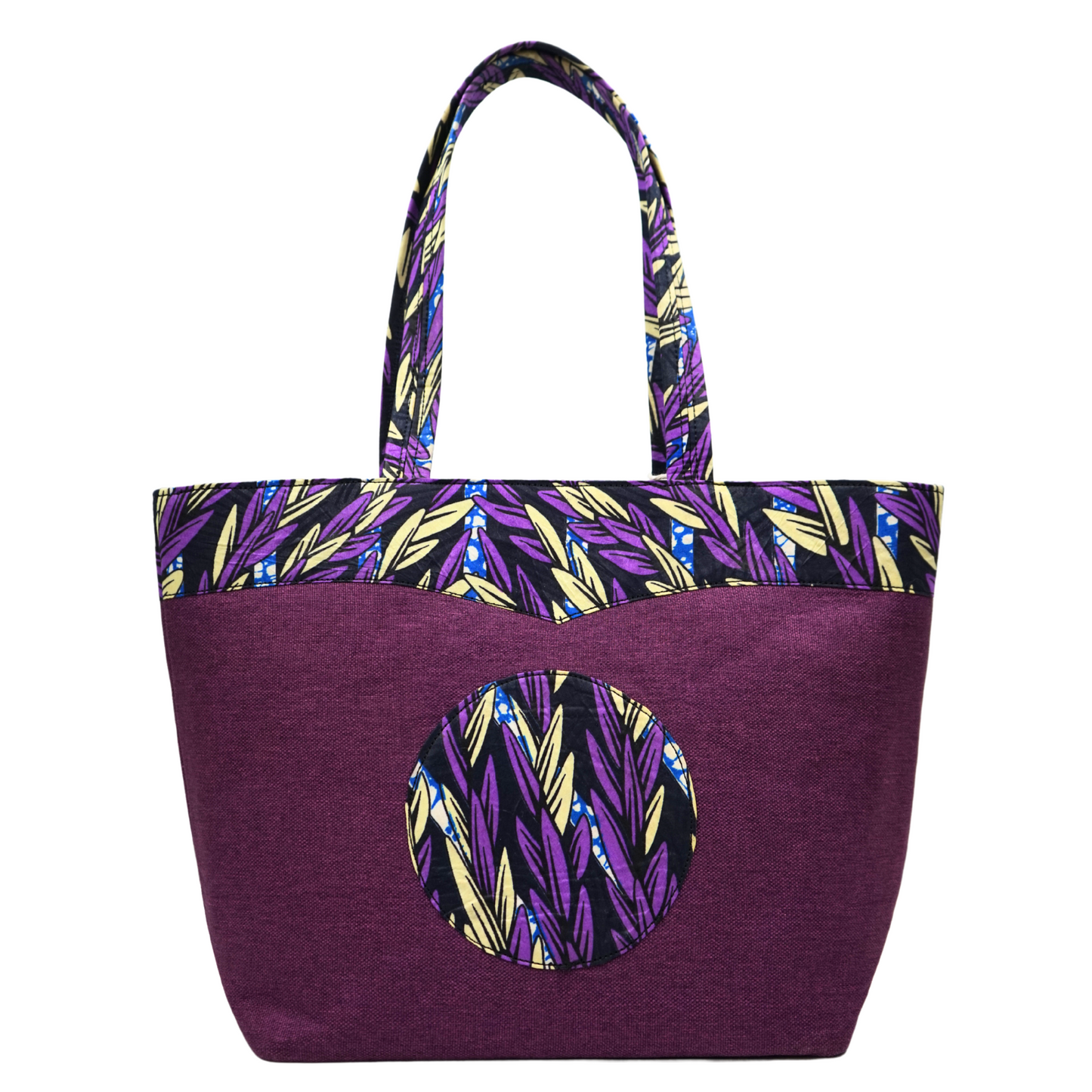 Purple Leaves Raffia Moon Handbag