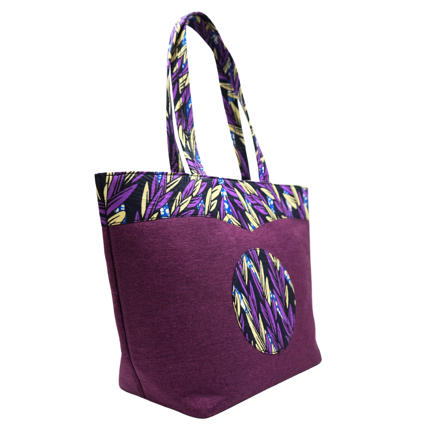 Purple Leaves Raffia Moon Handbag