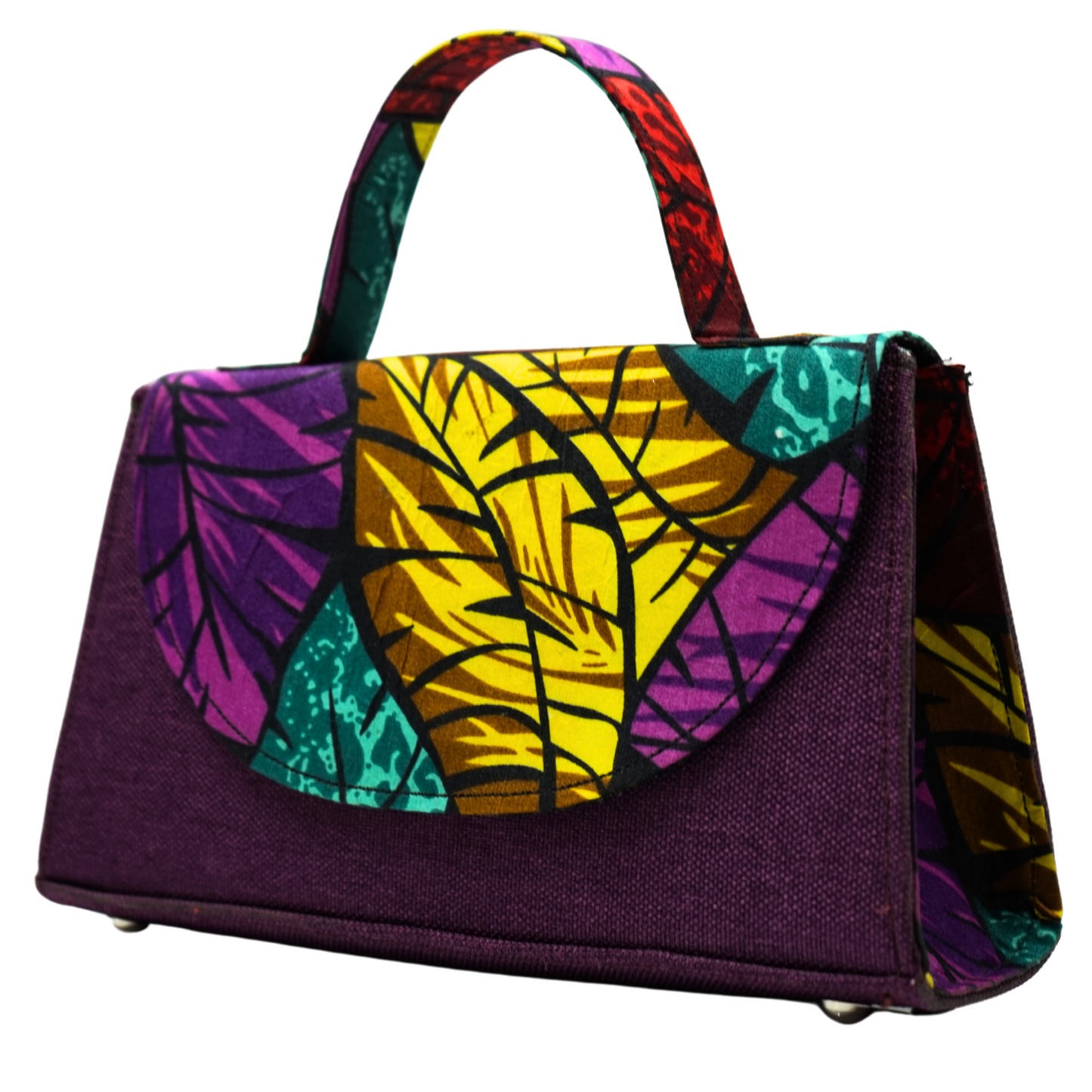 Purple Multicolor Leaves Ankara Crossbody Bag - Statement Purse