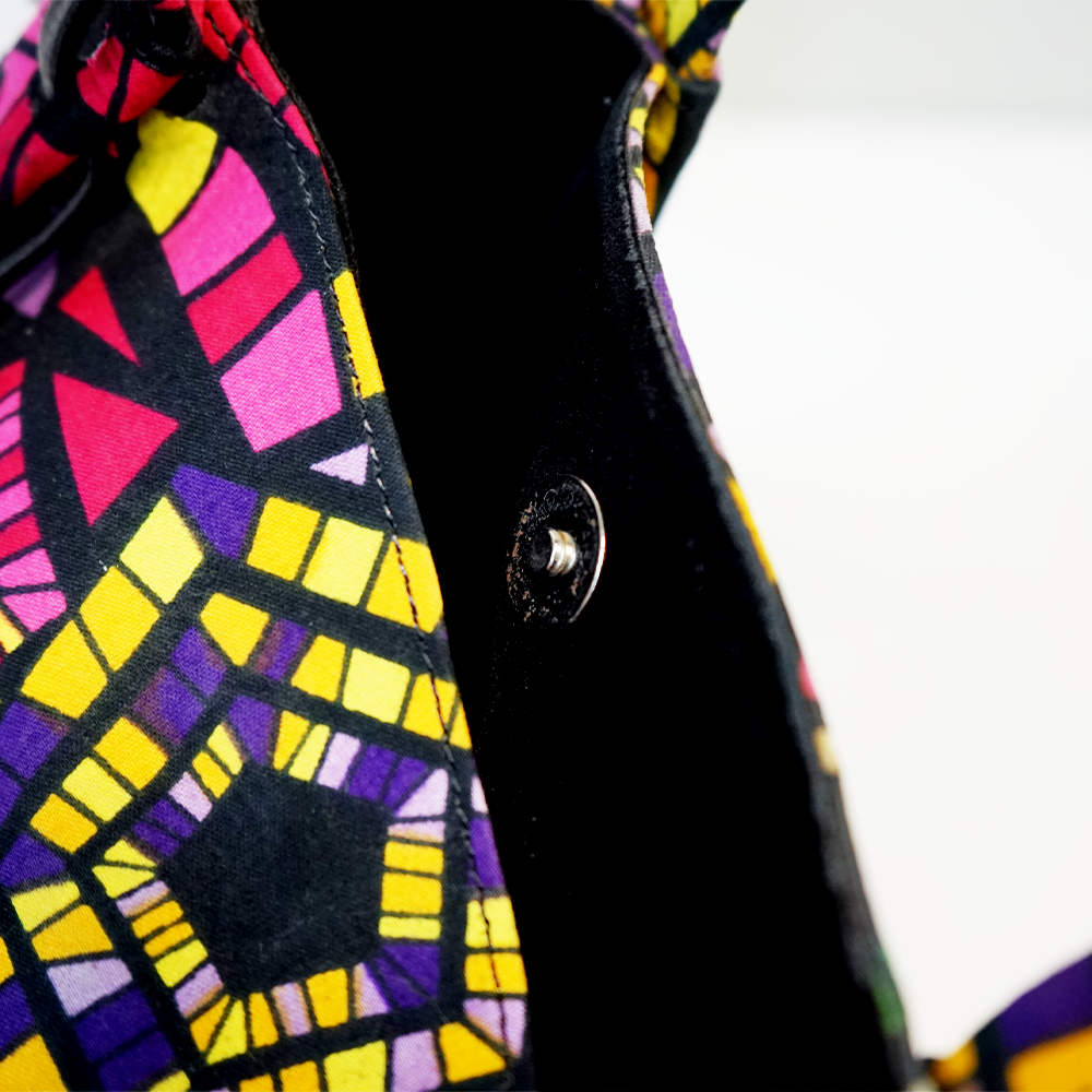 Ankara and Raffia Trapezoid Handbag