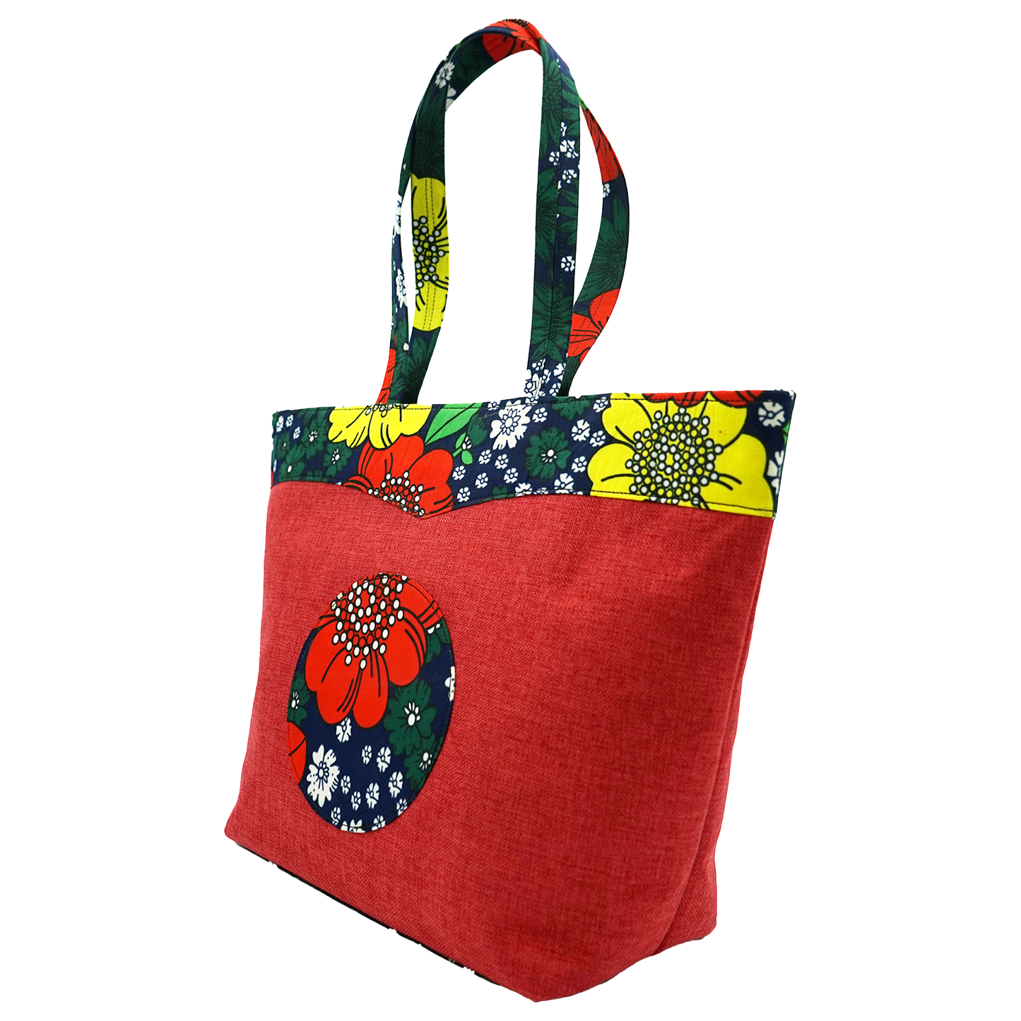 Red Floral Moon Raffia Handbag with complimentary wallet