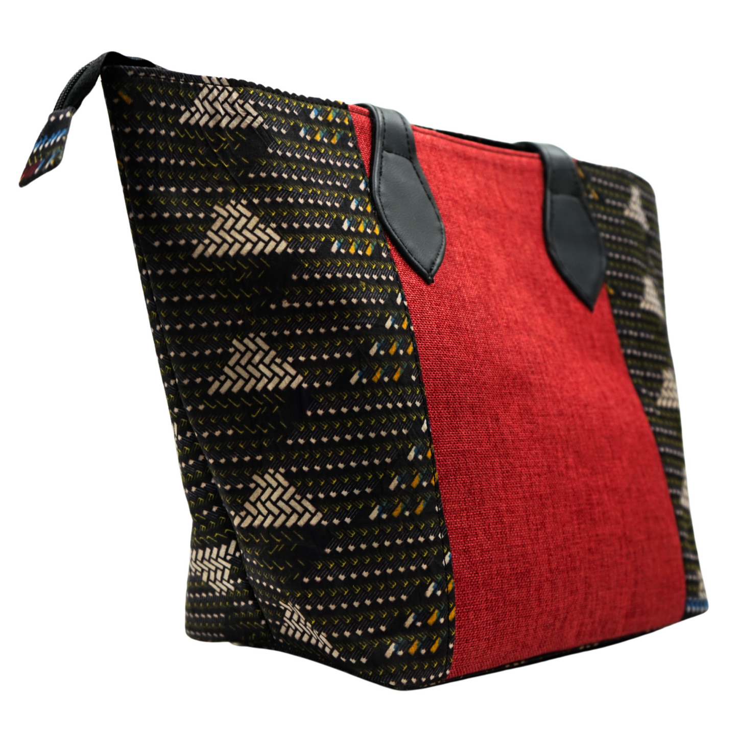 Red and Black Radiating Raffia Handbag