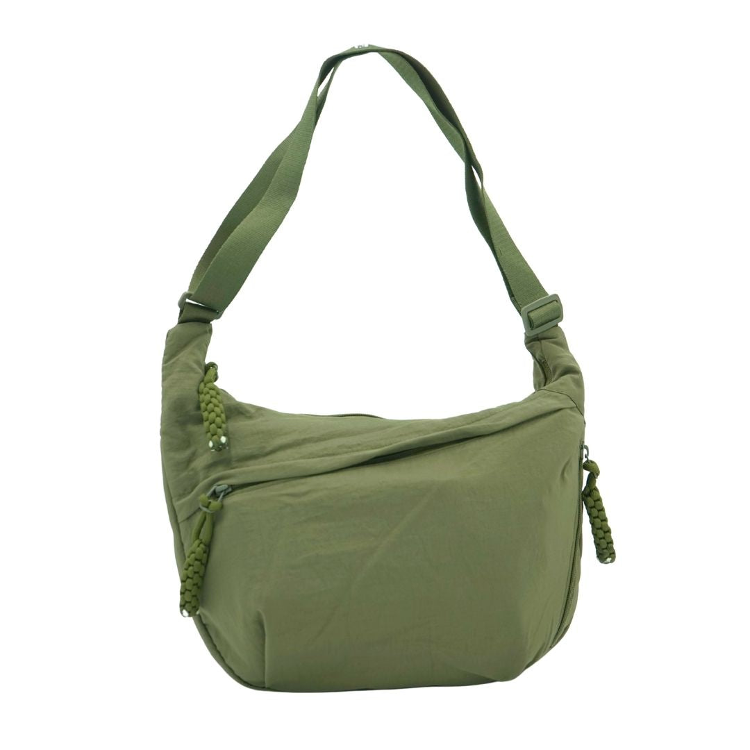 Slouchy Medium Crescent Crossbody Bag - olive Green