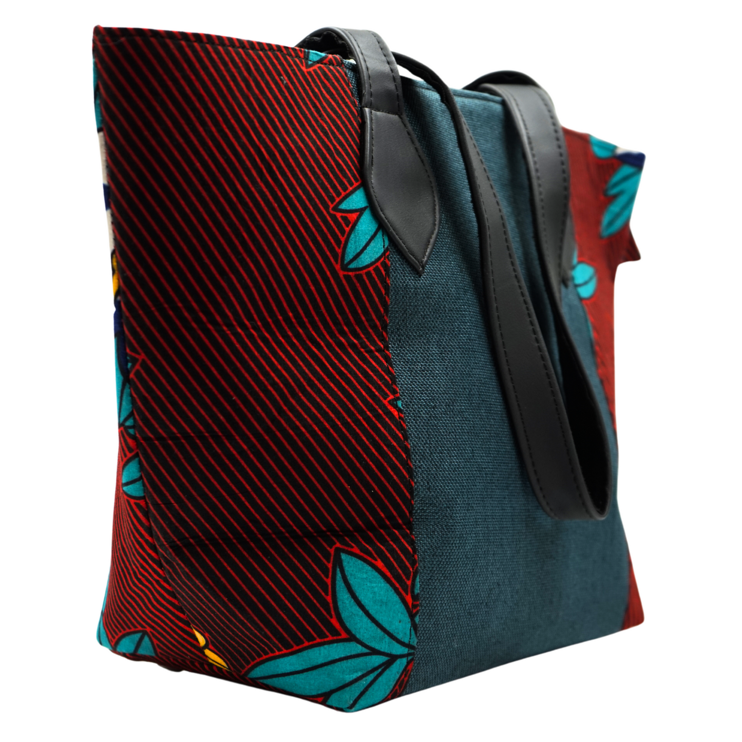 Teal and Red Radiating Raffia Handbag