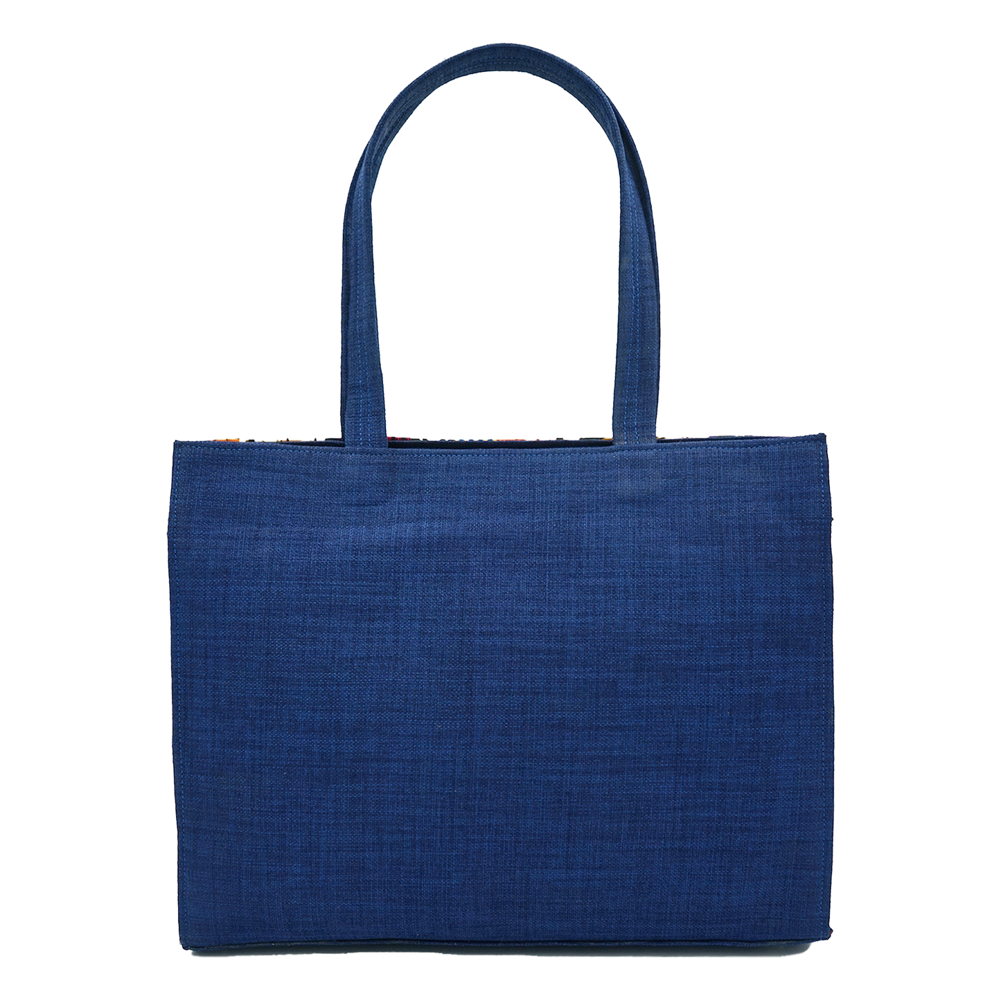 Sac fourre-tout en raphia à patchwork vibrant