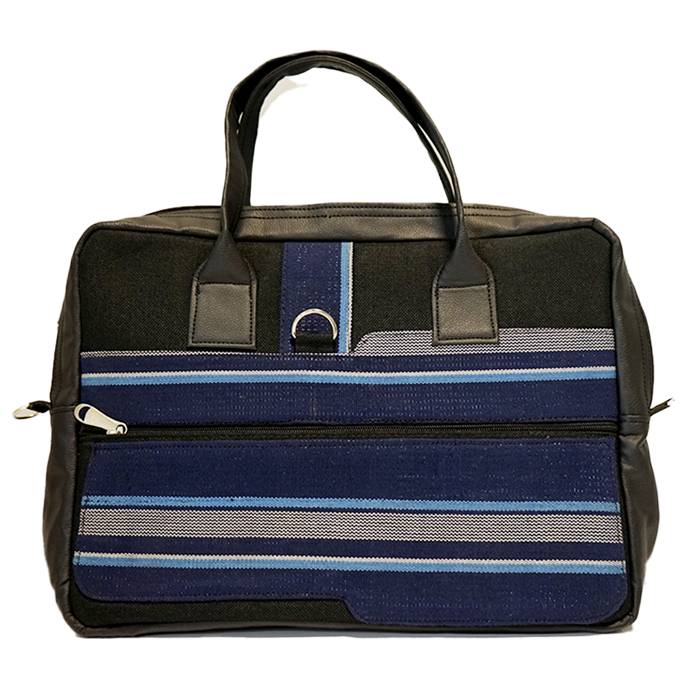 Black with Blue Accent Handmade Raffia Laptop Bag