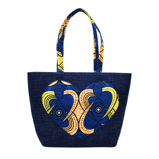 Blue Heart Raffia Handbag