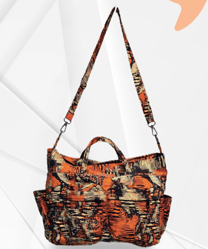 Orange Ankara cotton Large Crossbody Bag