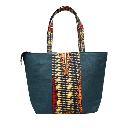 Navy Teal Radiating Raffia Handbag