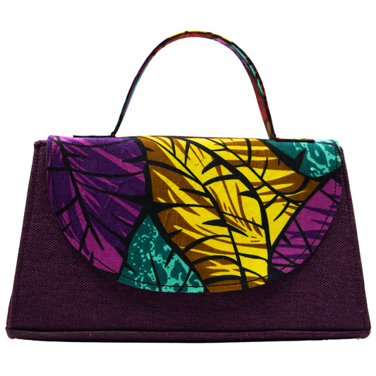 Purple Multicolor Leaves Ankara Crossbody Bag - Statement Purse