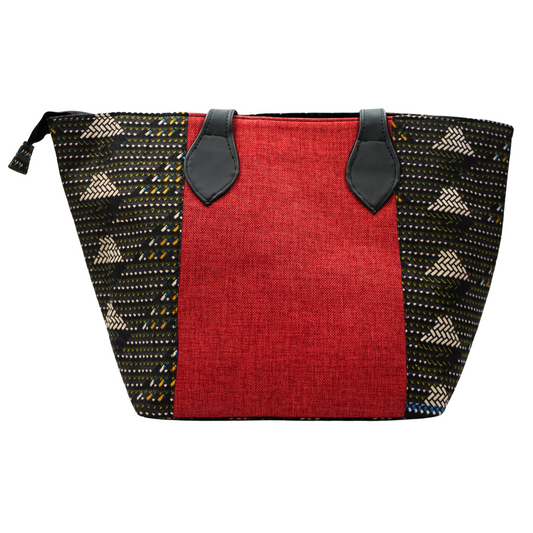 Red and Black Radiating Raffia Handbag