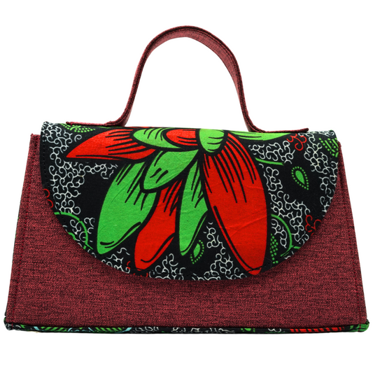 Red and Green Floral Ankara Crossbody Bag - Statement Purse